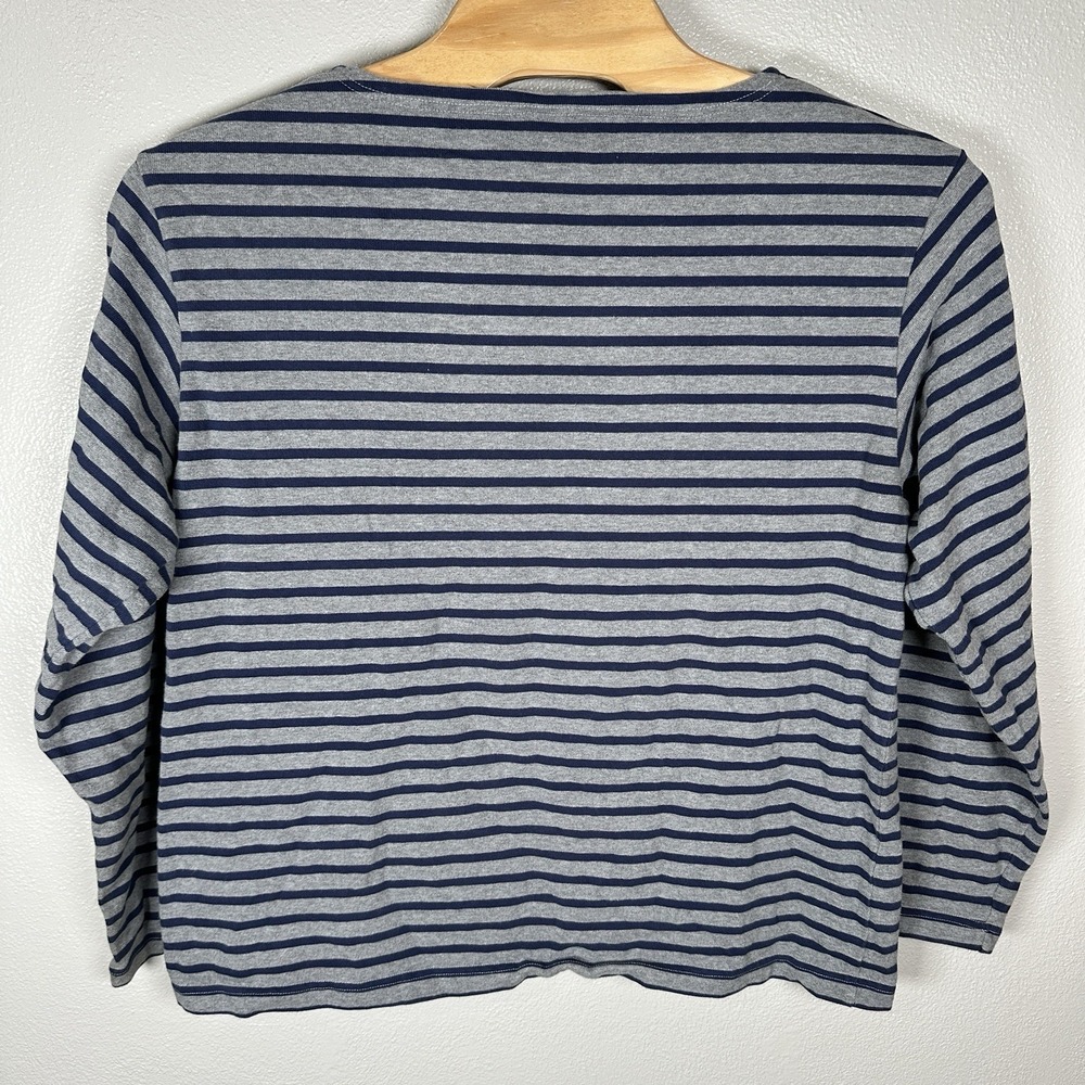 J Peterman Womens XL Gray‎ Blue Striped Long Sleeve Shirt Top Nautical Cotton - Picture 3 of 5